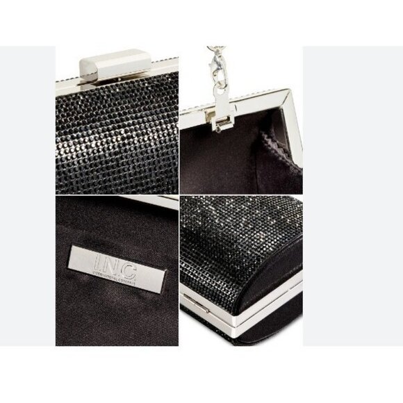 INC Ranndi embellished crystal women's clutch minaudiere evening bag - BLACK - Picture 9 of 9
